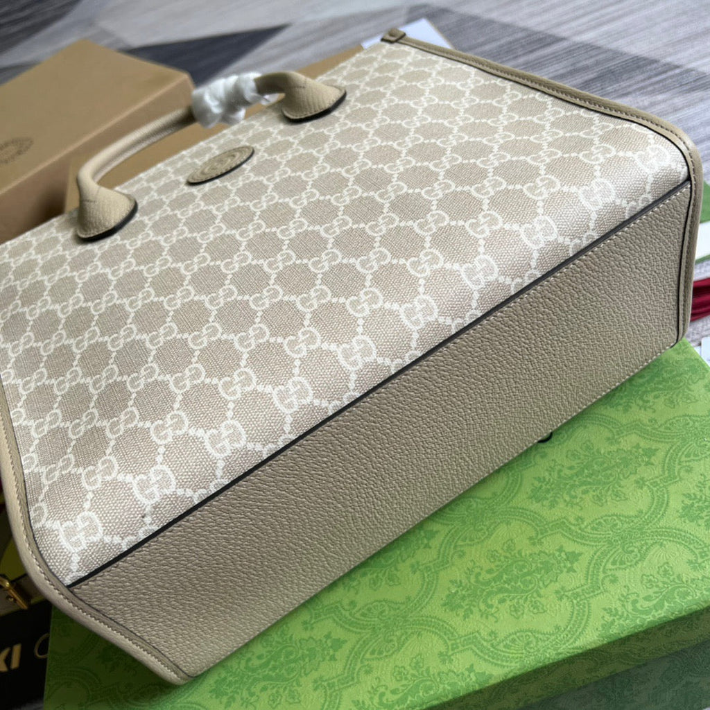 gg Small Tote Bag With Interlocking G Beige For Women, Women’s Bags 12.2in/31cm gg ‎659983 UULBT 9683
