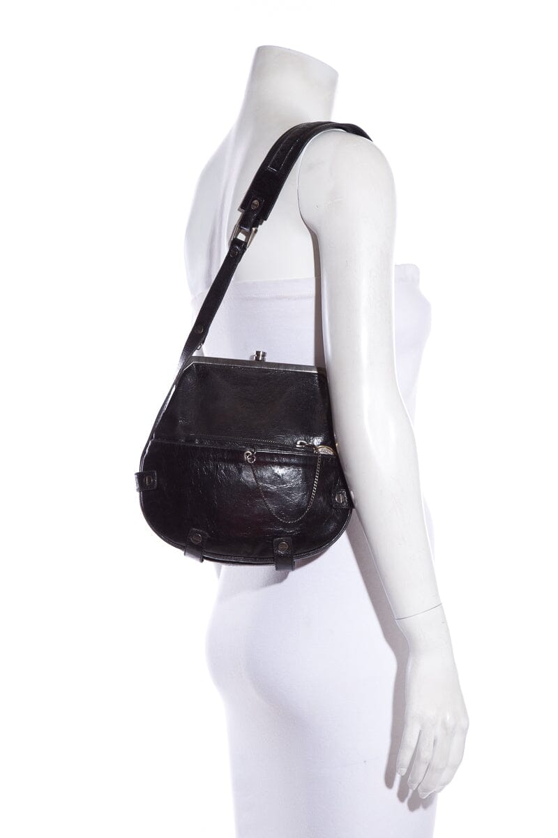 Lanvin Vintage Black Aged Leather Shoulder Bag