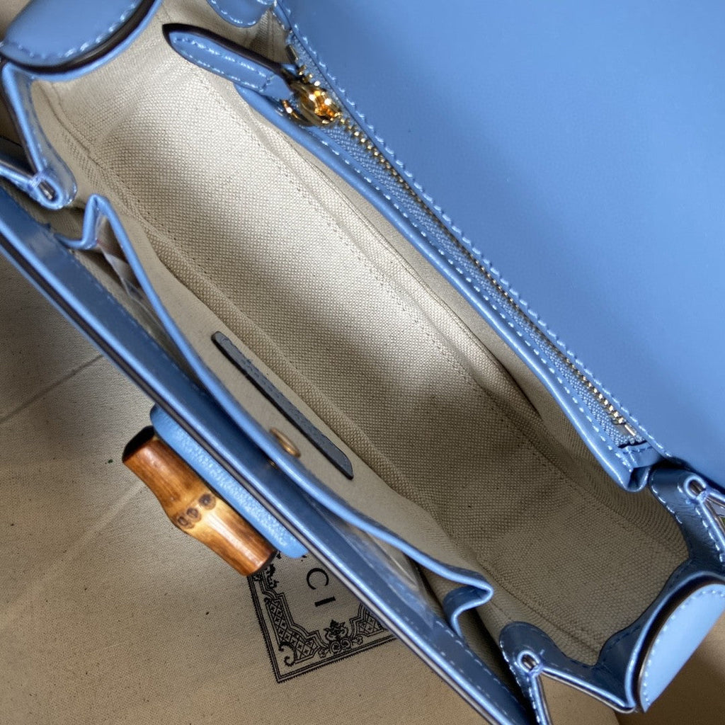 gg Bamboo 1947 Small Top Handle Bag Blue For Women 8.3in/21cm gg 675797 10ODT 4371