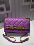 CHLFront Logo Small Flap Bag Gold Hardware Purple For Women, Women’s Handbags, Shoulder Bags 8.2in/21cm AS1490