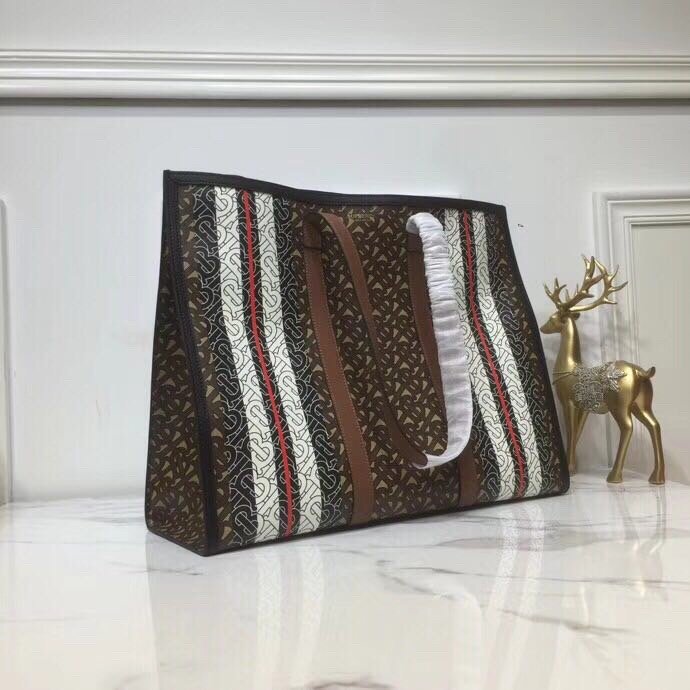 GLAMI Monogram Stripe E-Canvas Portrait Tote Bag Bridle Brown For Women, Bags 15.7in/34cm