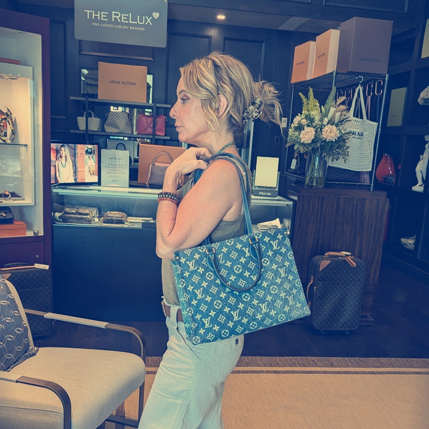 Louis Vuitton Monogram Jacquard Bleu Denim Onthego MM Tote
