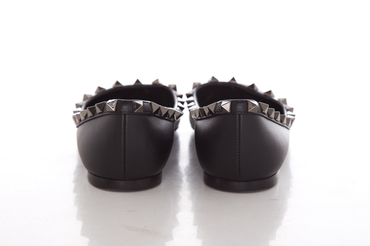 Valentino Garavani Black Rockstud Leather Flats SZ 35