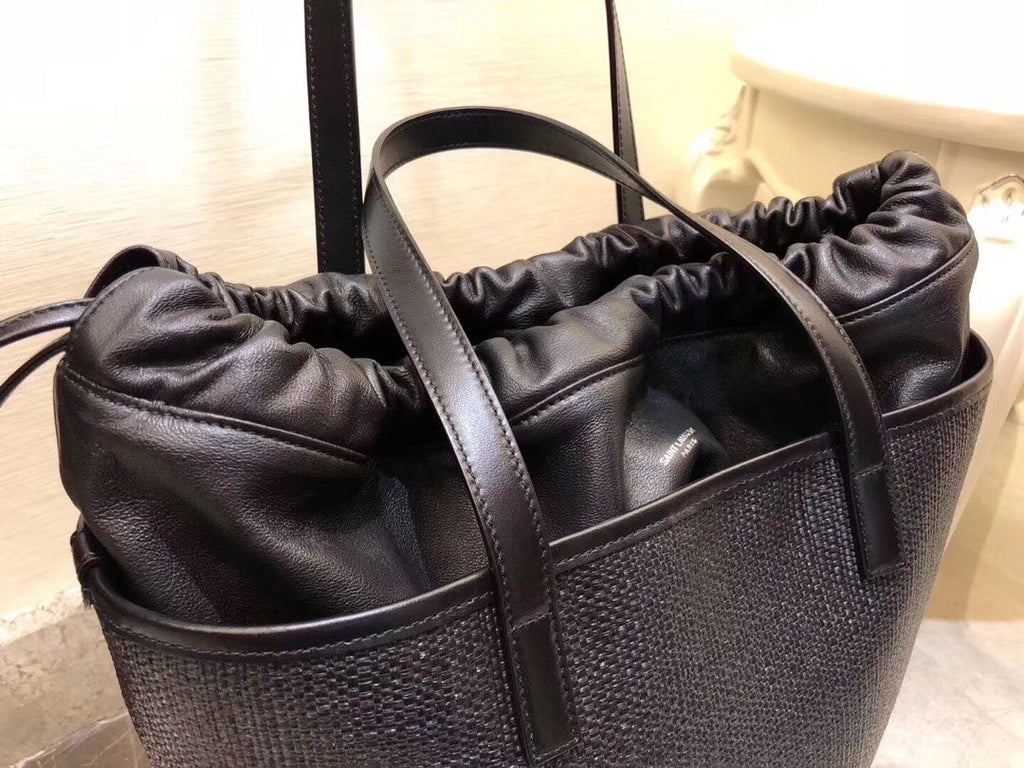GLAMI Teddy MeGLAMIum Canvas Handle Bucket Tote Bag Black For Women 13in/33cm YSL 551595 96W1E 1000
