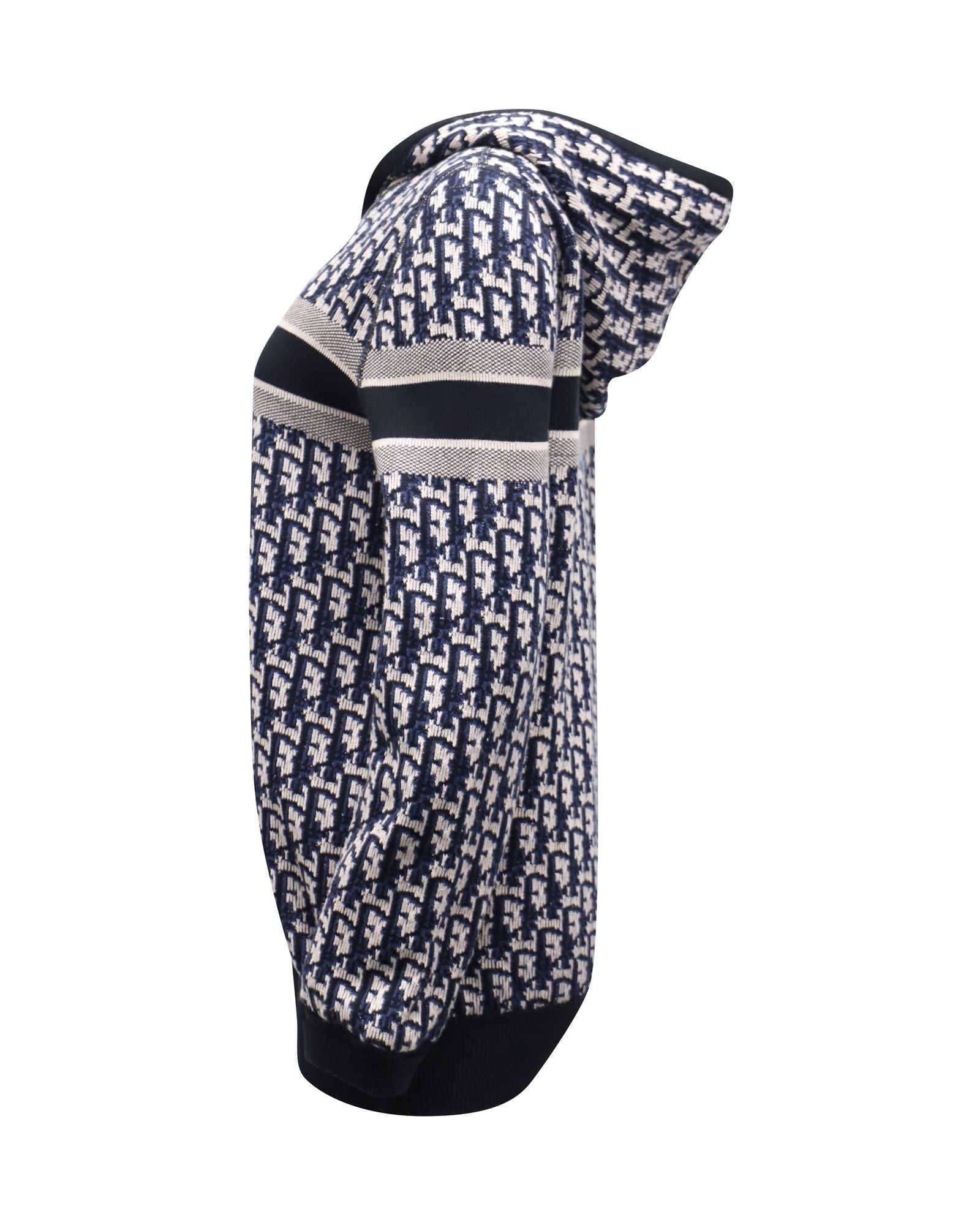 Dior Oblique Motif Hooded Cardigan in Blue Cotton
