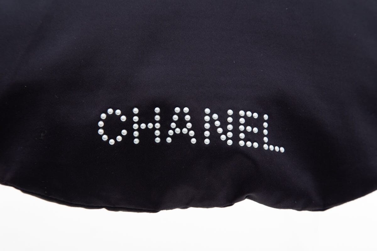 Chanel Black Satin & Pearl Stud Detail Handbag