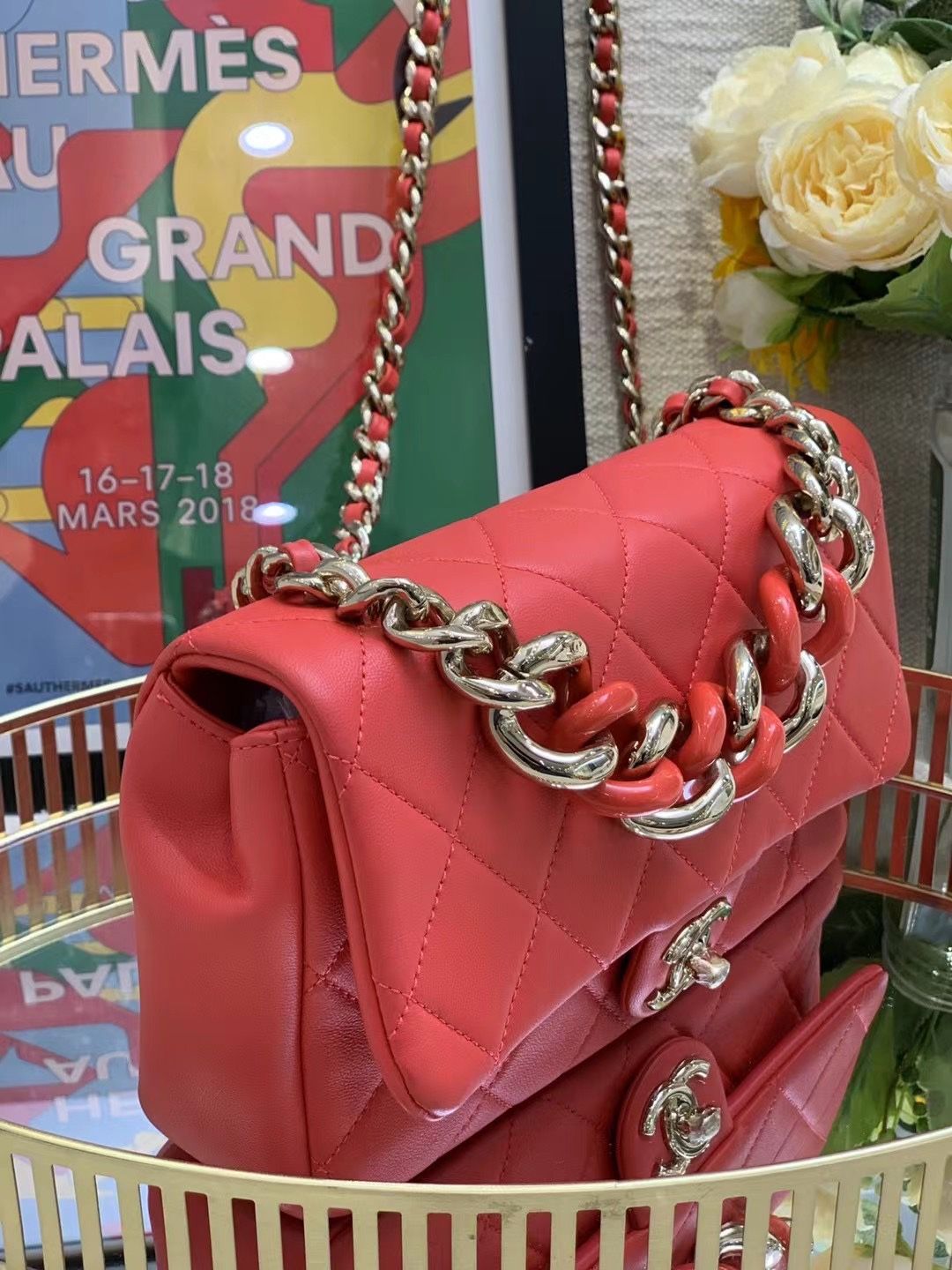 Preloved Chanel Flap Bag Red 23*14CM 8408
