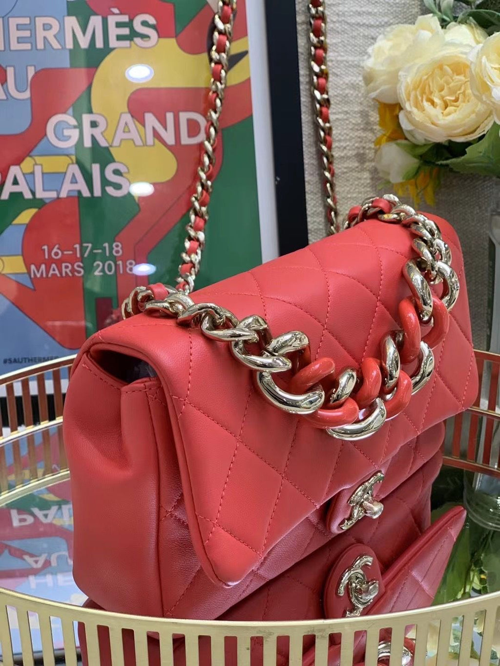 Preloved Chanel Flap Bag Red 23*14CM 8408