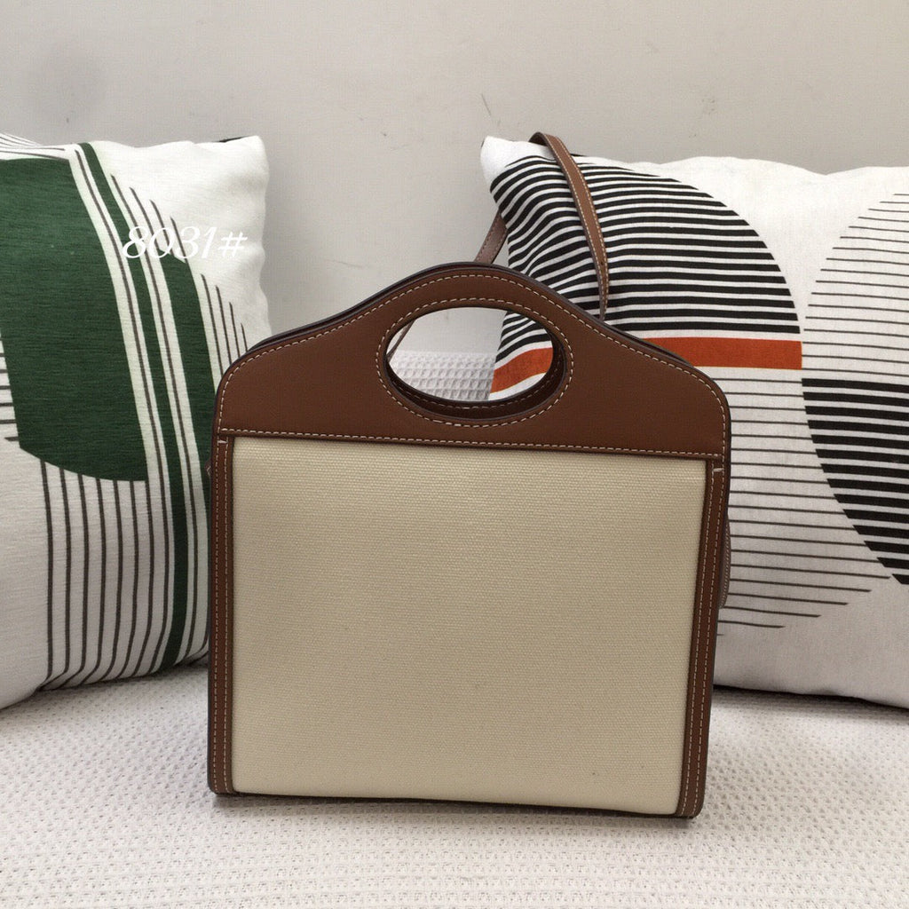 GLAMI Mini Two-tone Canvas And Pocket Bag Brown For Women, Bags 10.4in/26.5cm 80393611