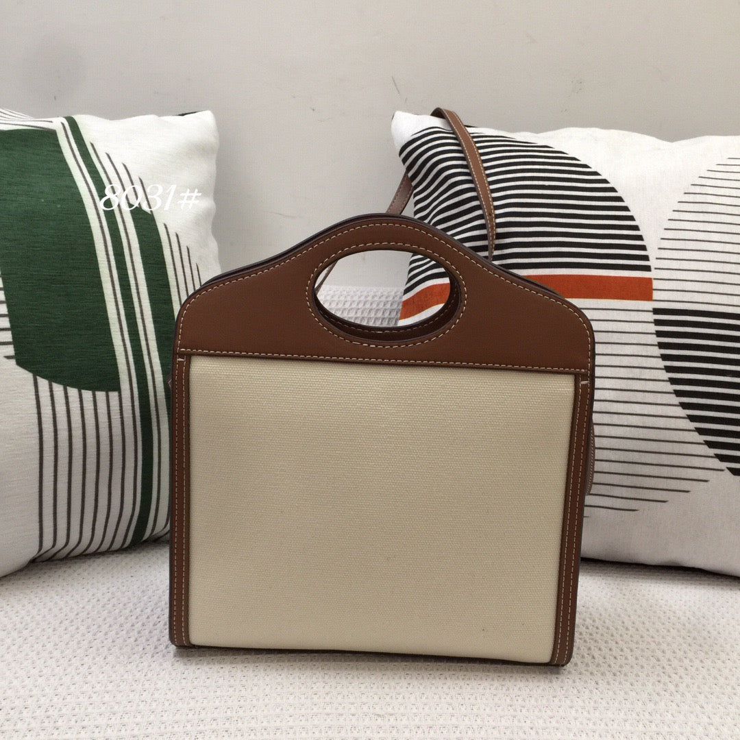 GLAMI Mini Two-tone Canvas And Pocket Bag Brown For Women, Bags 10.4in/26.5cm 80393611