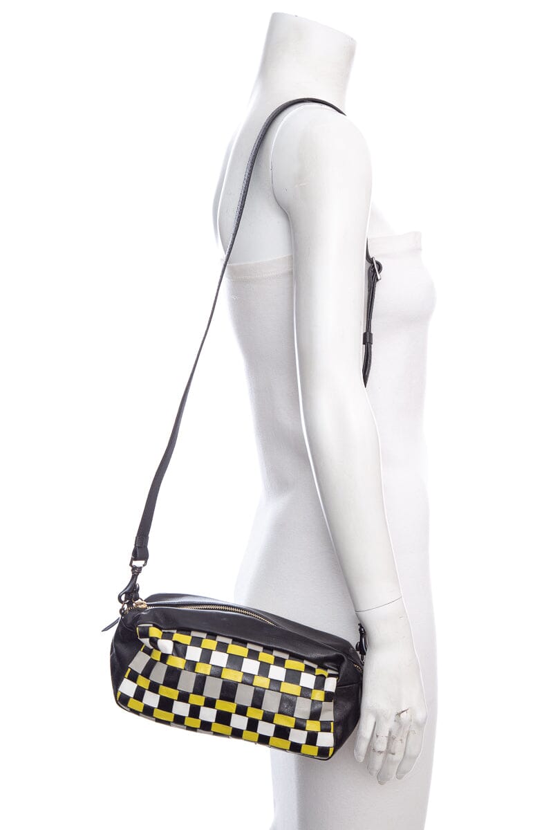 Miu Miu Black & Multi Checked Leather Cross-Body