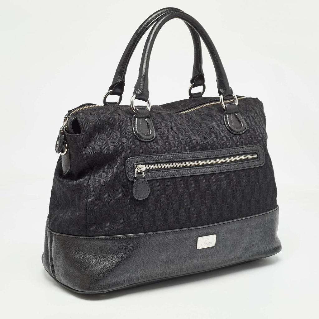 Dior Black Monogram Canvas And Leather Front Pocket Tote