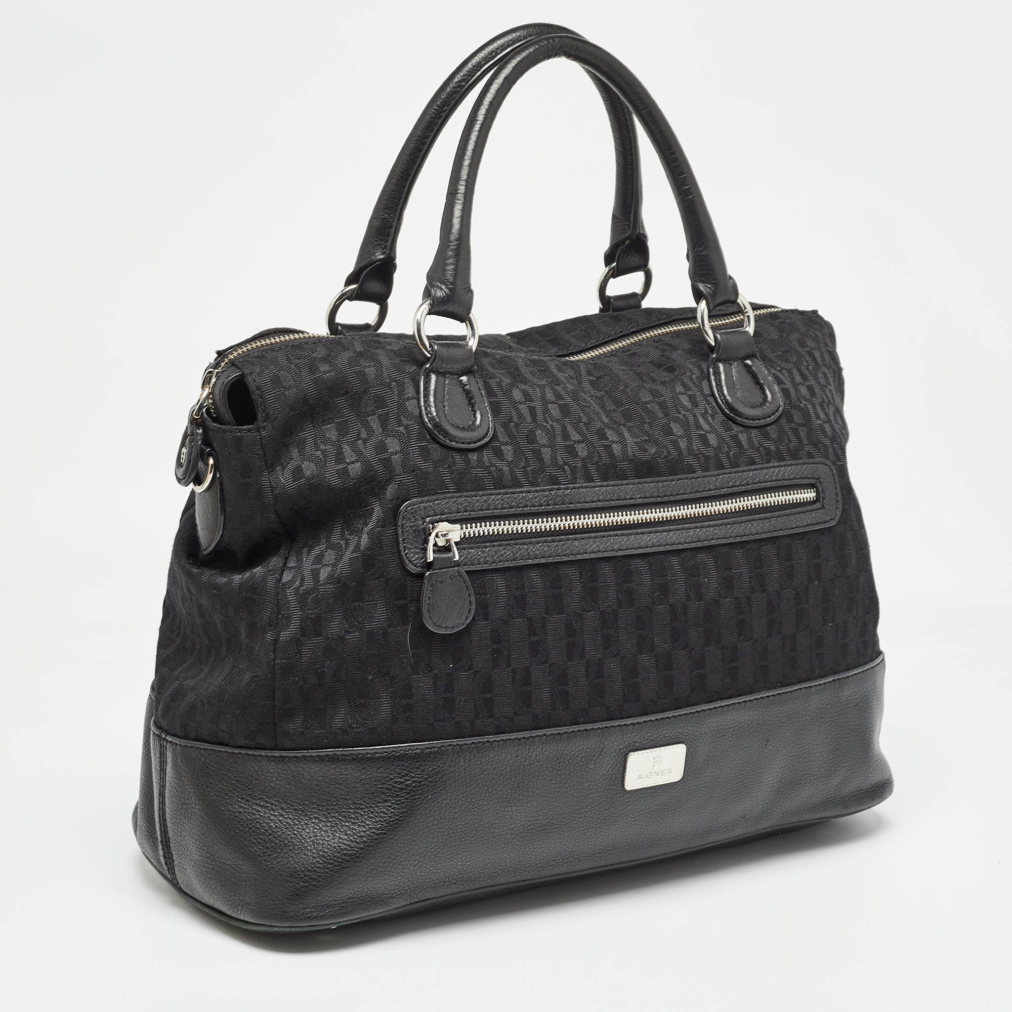 Dior Black Monogram Canvas And Leather Front Pocket Tote