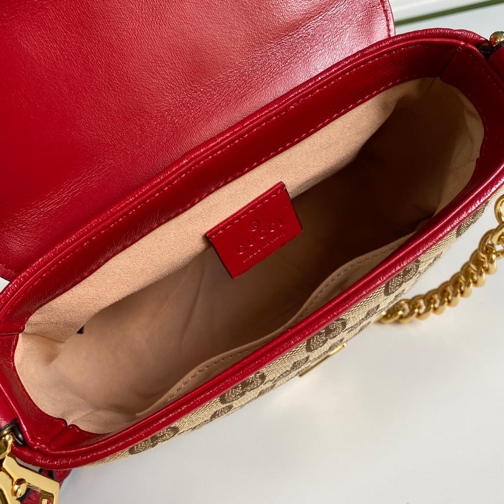 Glami LaGLAMIes Glami Canvas Marmont Mini Top Handle Bag Beige And Red Glami Canvas For Women 8.3in/21cm Glami 583571 HVKEG 8561