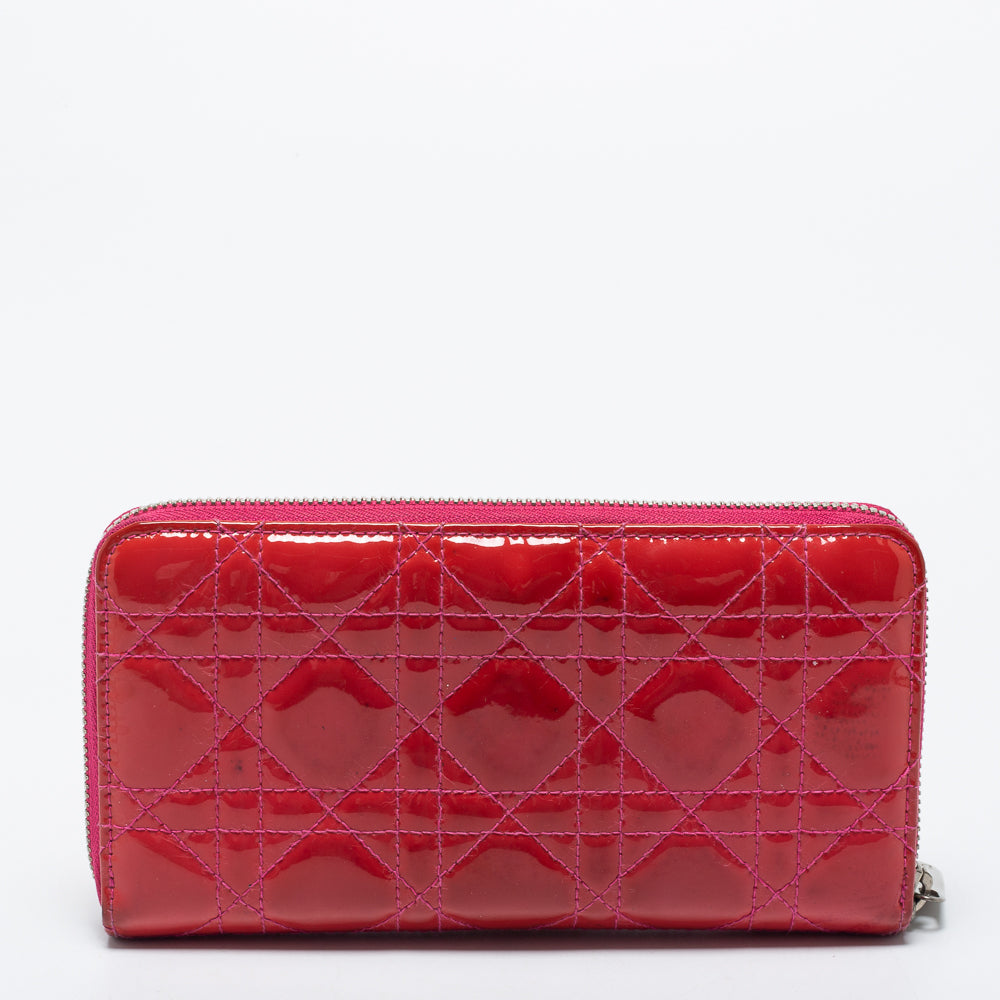 Dior Pink Patent Leather Lady Dior Zip Around Wallet
