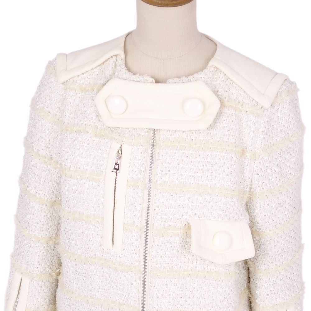 Louis Vuitton Long-coat Tweed Zip-up Out  French made 34 (S equivalent) White