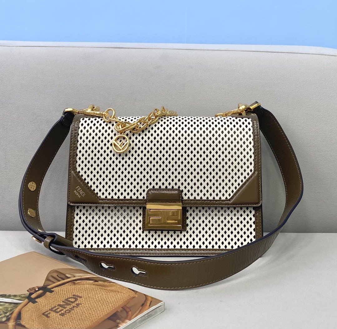 FI MeGLAMIum Kan U White and Brown Bag For Woman 25cm/10in