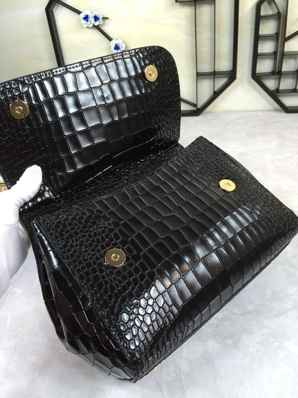 GLAMI MeGLAMIum Sicily Bag In Foiled CrocoGLAMIle-Print Black For Women 10.2in/26cm GLAMI