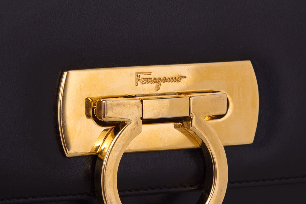 Salvatore Ferragamo Black Gancini Cross-Body