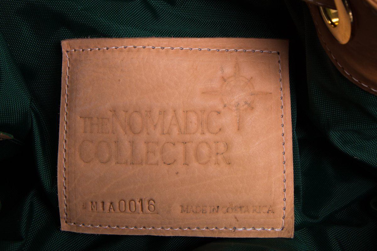 The Nomadic Collector Tan/Brown/Green Wooden Beaded Bucket Bag