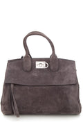 Salvatore Ferragamo Grey Suede Studio Satchel Handbag