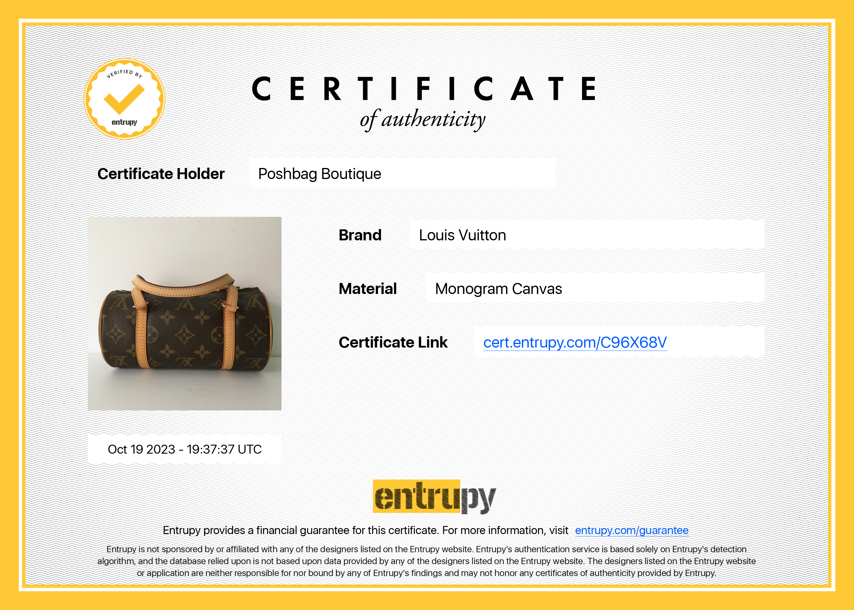 Louis Vuitto Papillon 19 NM Monogram Canvas Bag