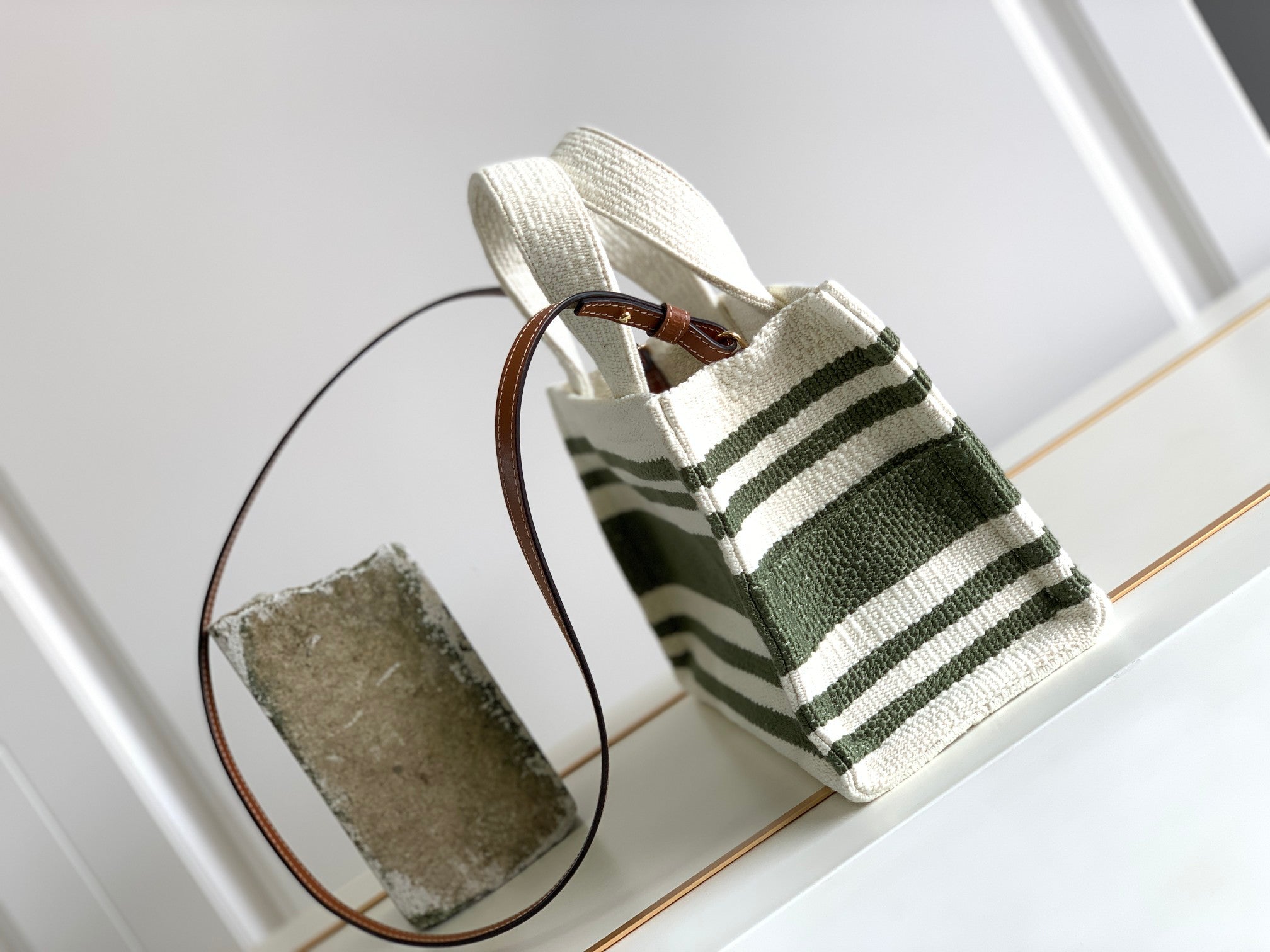 GLAMI Striped Small Triomphe Cabas Thais Nature Green For Women 11.4in/29cm