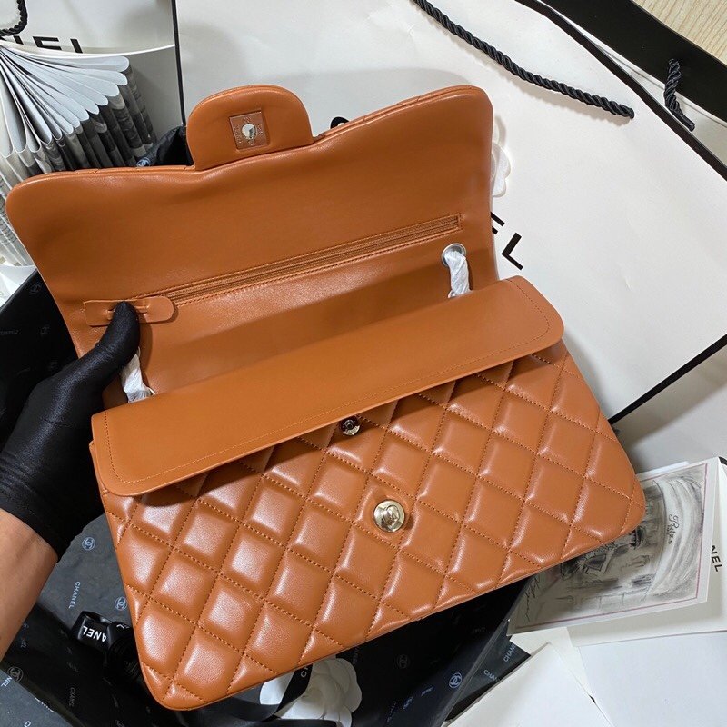 CHLLarge Classic Handbag Silver Hardware Brown For Women, Women’s Handbags, Shoulder Bags 11.8in/30cm