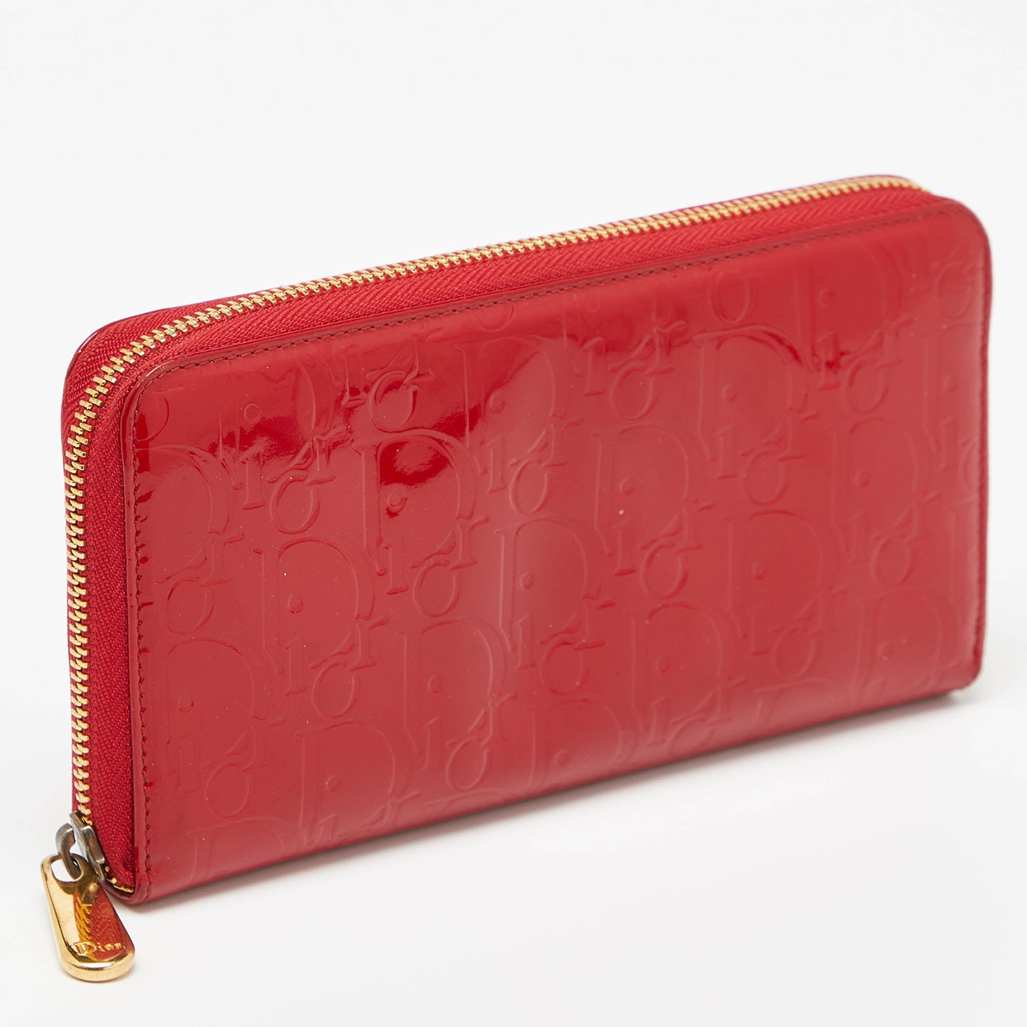Dior Red Patent Leather Ultimate Zip Around Wallet