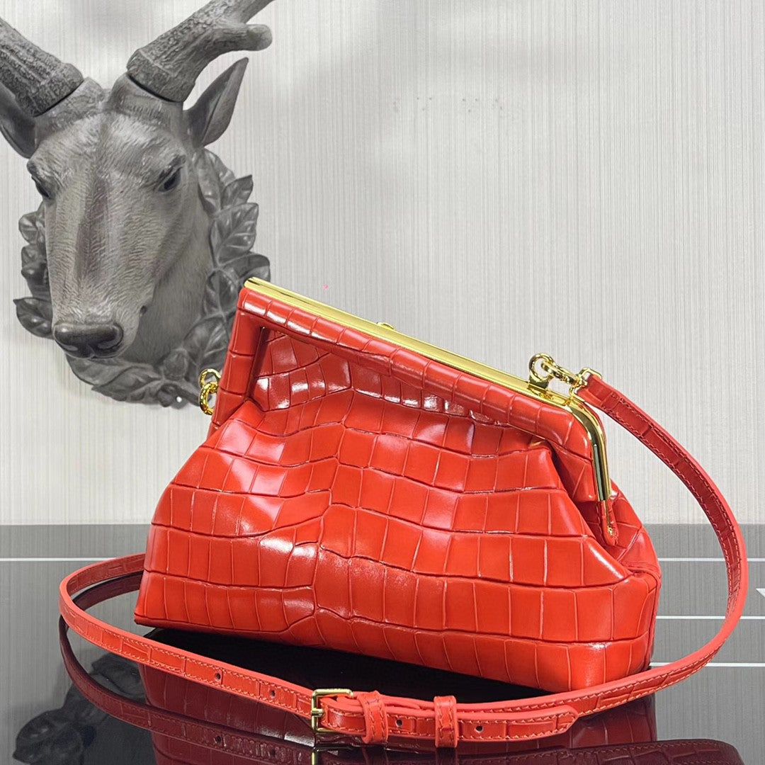 FI First Small Orange CrocoGLAMIle Bag For Woman 26cm/10in