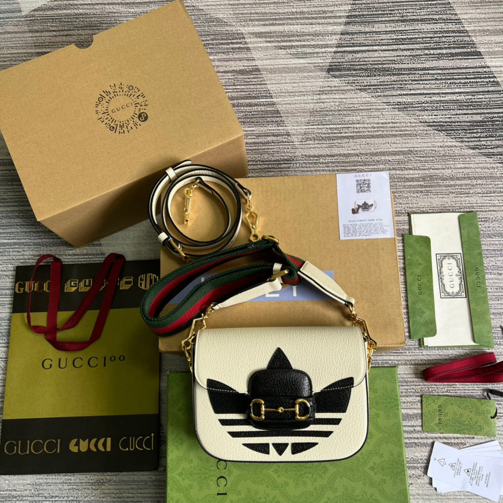 gg x Adidas Horsebit 1955 Mini Bag White For Women, Women’s Bags 8.1in/21cm gg 658574 U3ZDG 8727