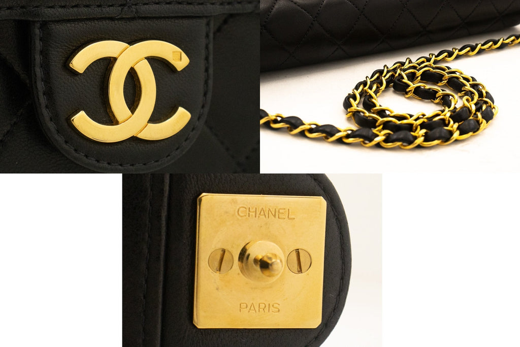 CHANEL Chain Shoulder Bag Clutch Black Quilted Flap Lambskin Purse k13