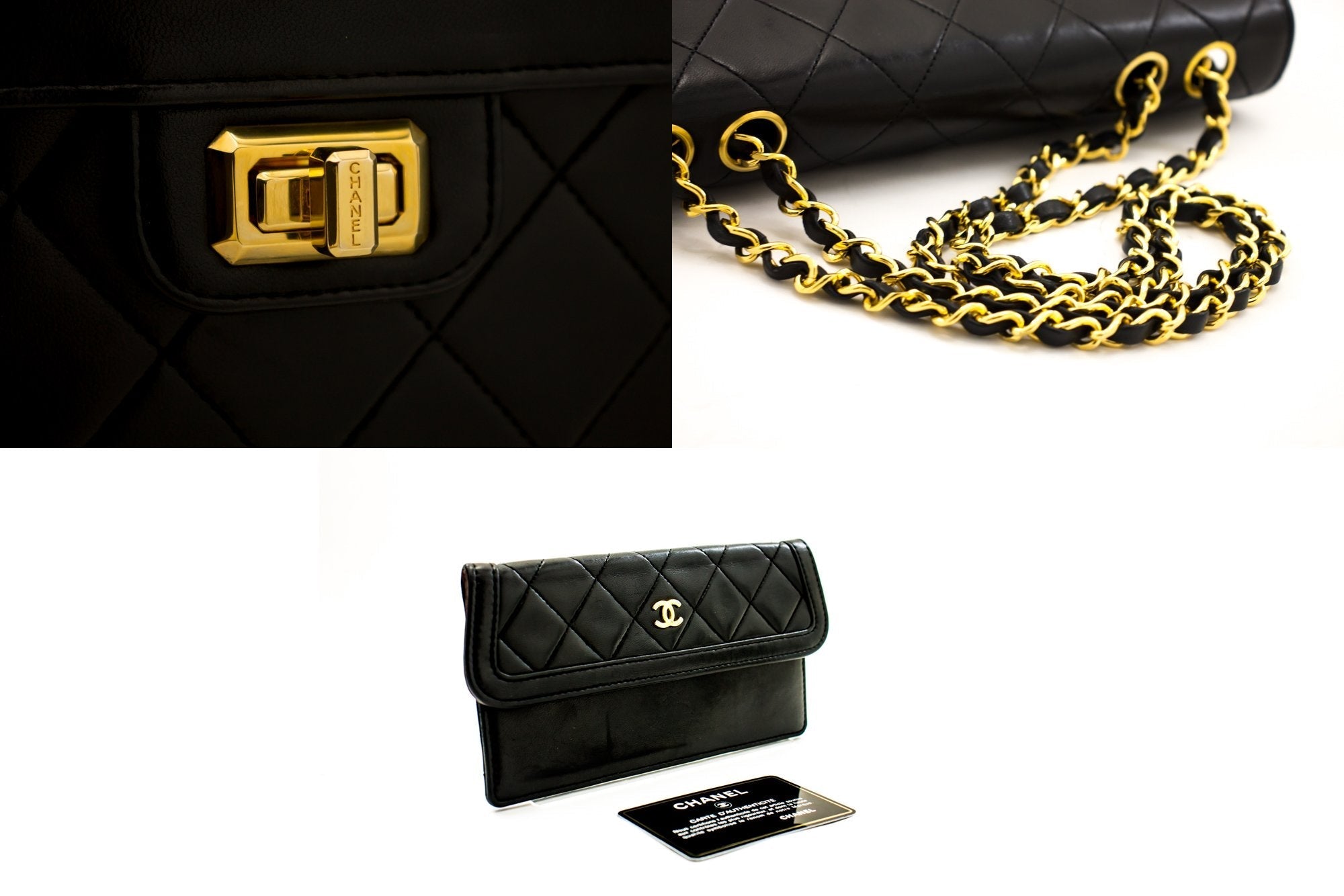 CHANEL Vintage Classic Chain Shoulder Bag Black Quilted Flap Lamb i93