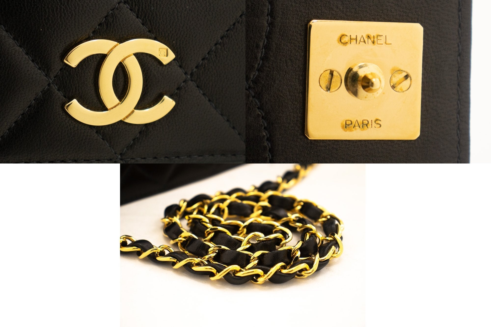 CHANEL Full Flap Chain Shoulder Bag Clutch Black Quilted Lambskin k09