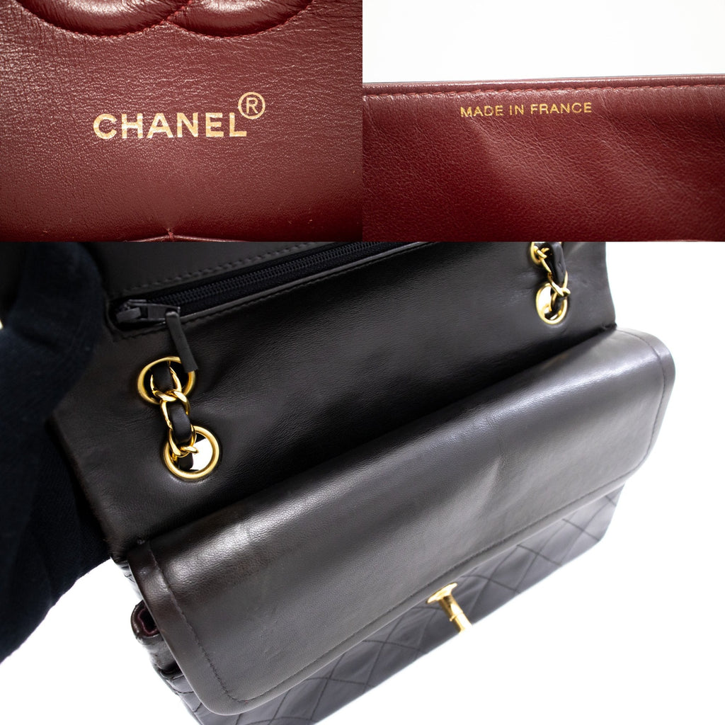 CHANEL Classic Double Flap Medium Chain Shoulder Bag Black Lamb k86