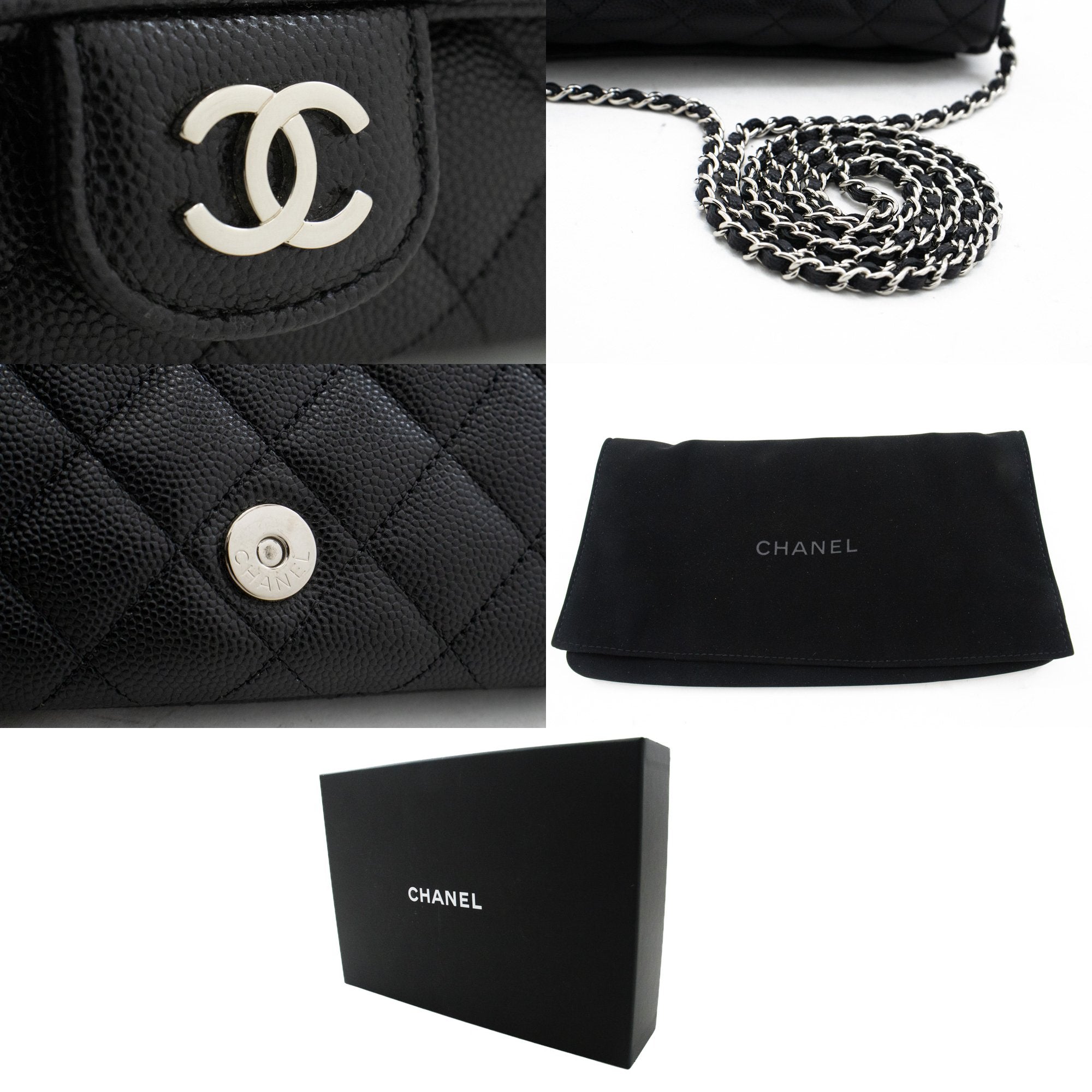 CHANEL Flap Phone Holder With Chain Bag Black Crossbody Clutch j99