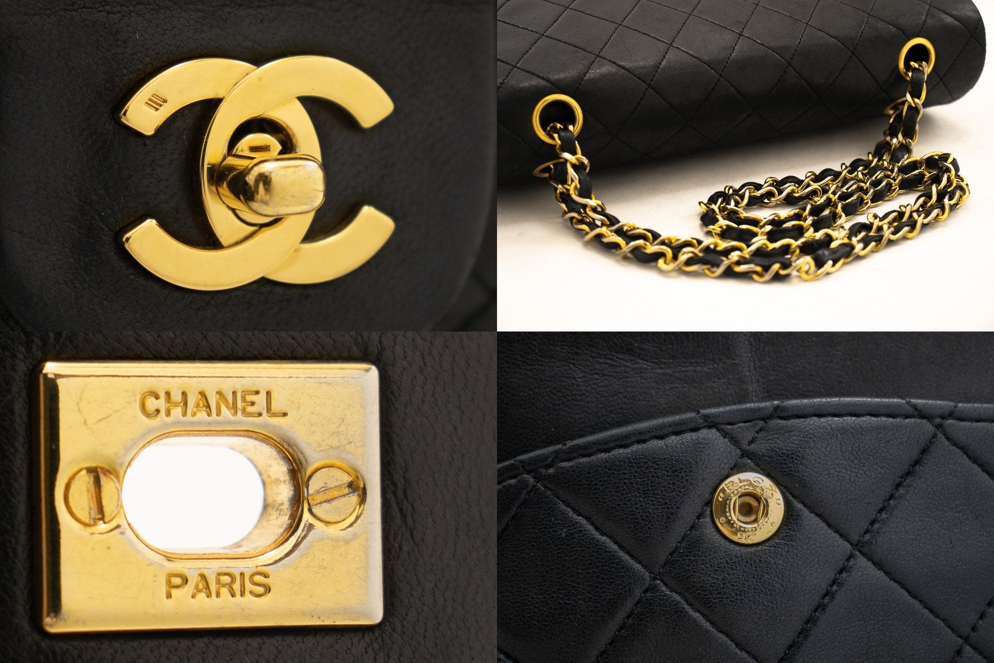 CHANEL Classic Double Flap Medium Chain Shoulder Bag Black Lamb k33
