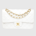 White Vintage Quilted Classic Medium Double Flap Bag w Gold Hardware