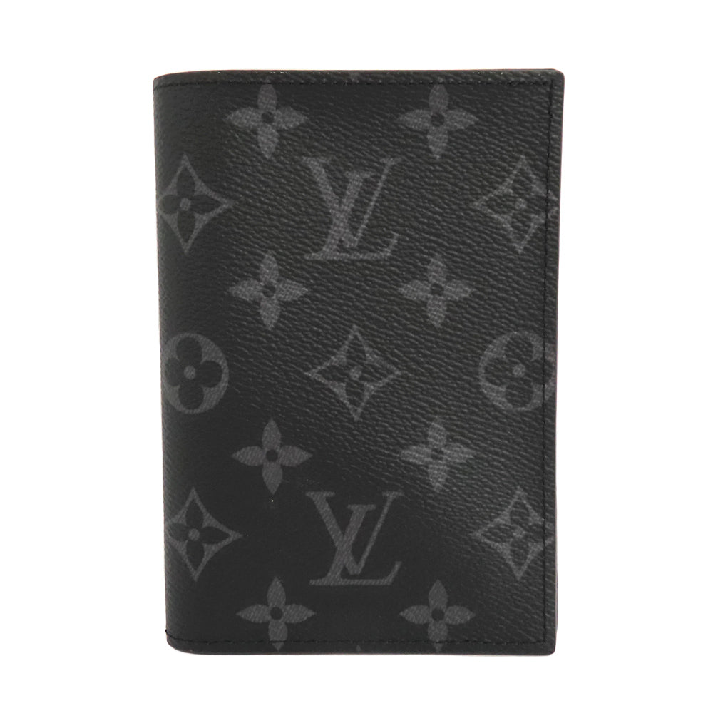 Louis Vuitton M64501 Monogram Passport Cover Small Black Leather Mens