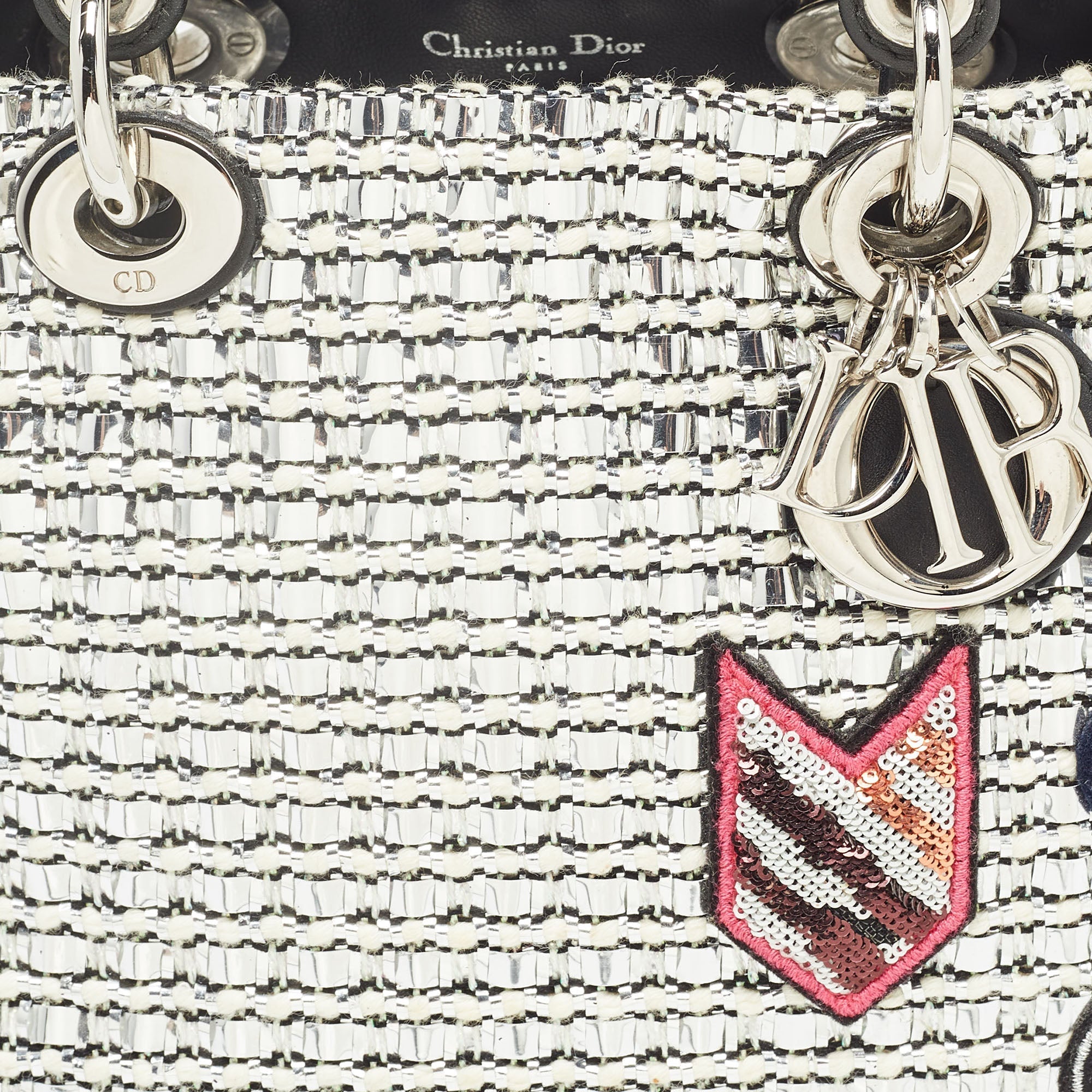 Dior Black/silver Tweed And Leather Small Diorissimo Patch Tote