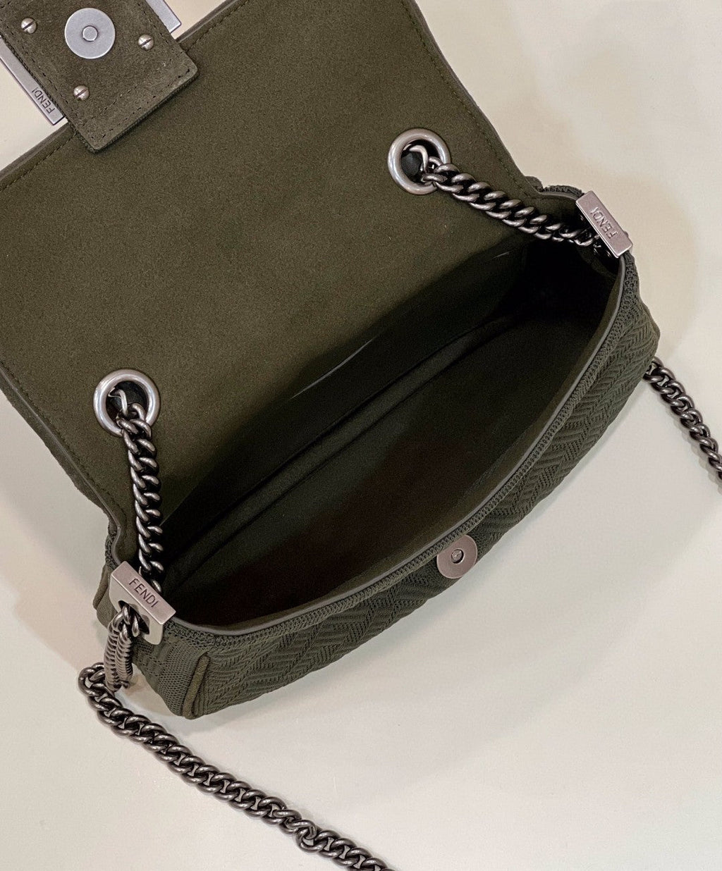 FI Baguette Chain MiGLAMI Green FF Fabric Bag For Woman 14.5cm/6in 8BR793AHW5F1F2L