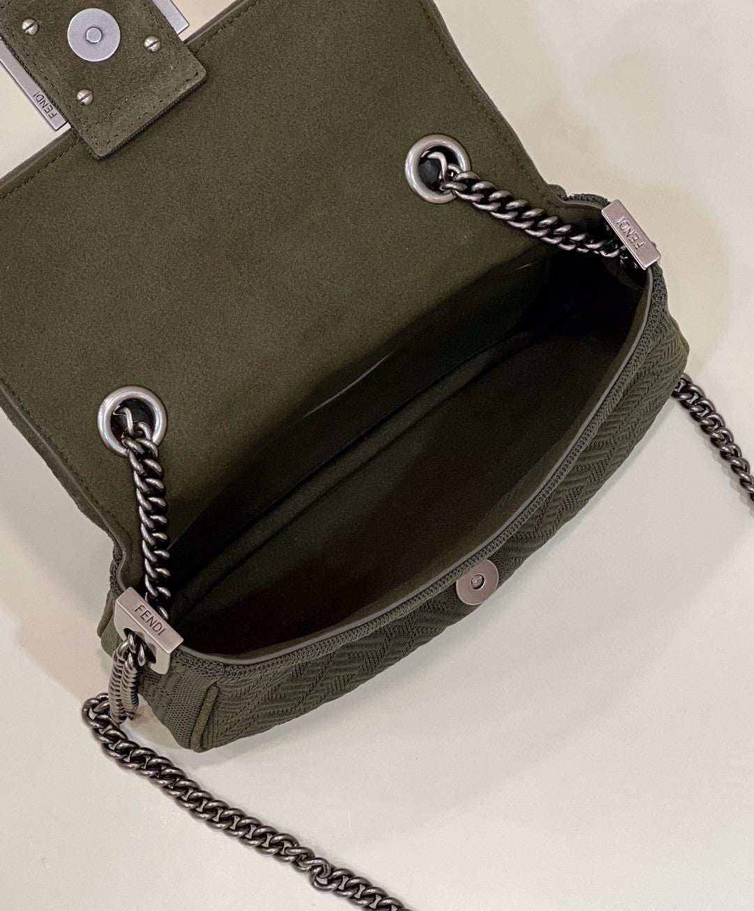 FI Baguette Chain MiGLAMI Green FF Fabric Bag For Woman 14.5cm/6in 8BR793AHW5F1F2L