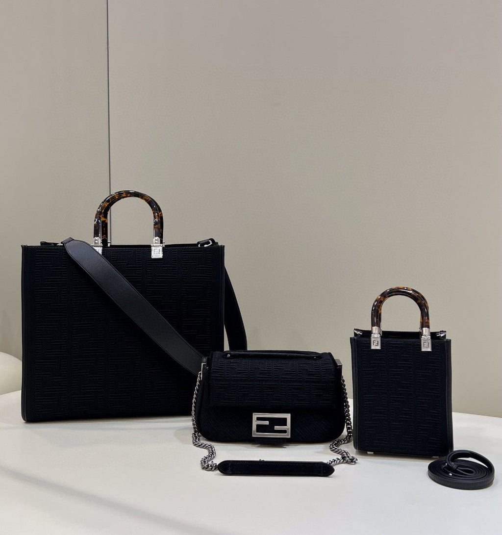 FI Baguette Chain MiGLAMI Black FF Fabric Bag For Woman 14.5cm/6in