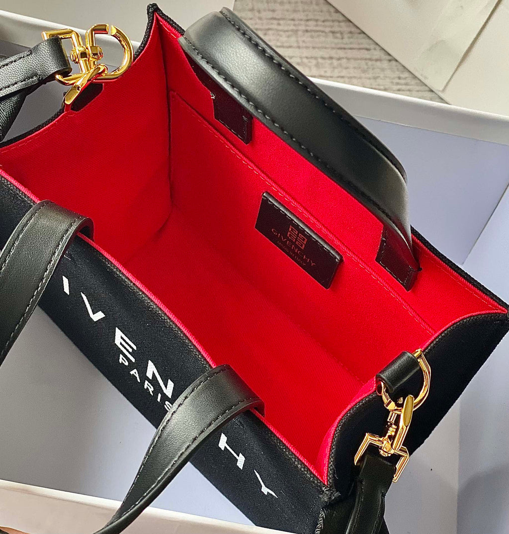 gv MeGLAMIum G Tote Shopper Bag Canvas Black/Red For Women, Handbags, Shoulder Bags 7.5in/19cm GVC