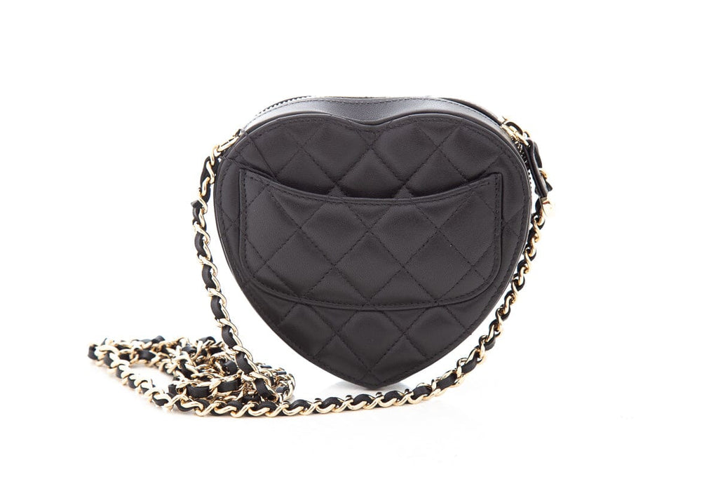 Chanel 2021 Black Mini Heart On Chain Handbag- Full Set