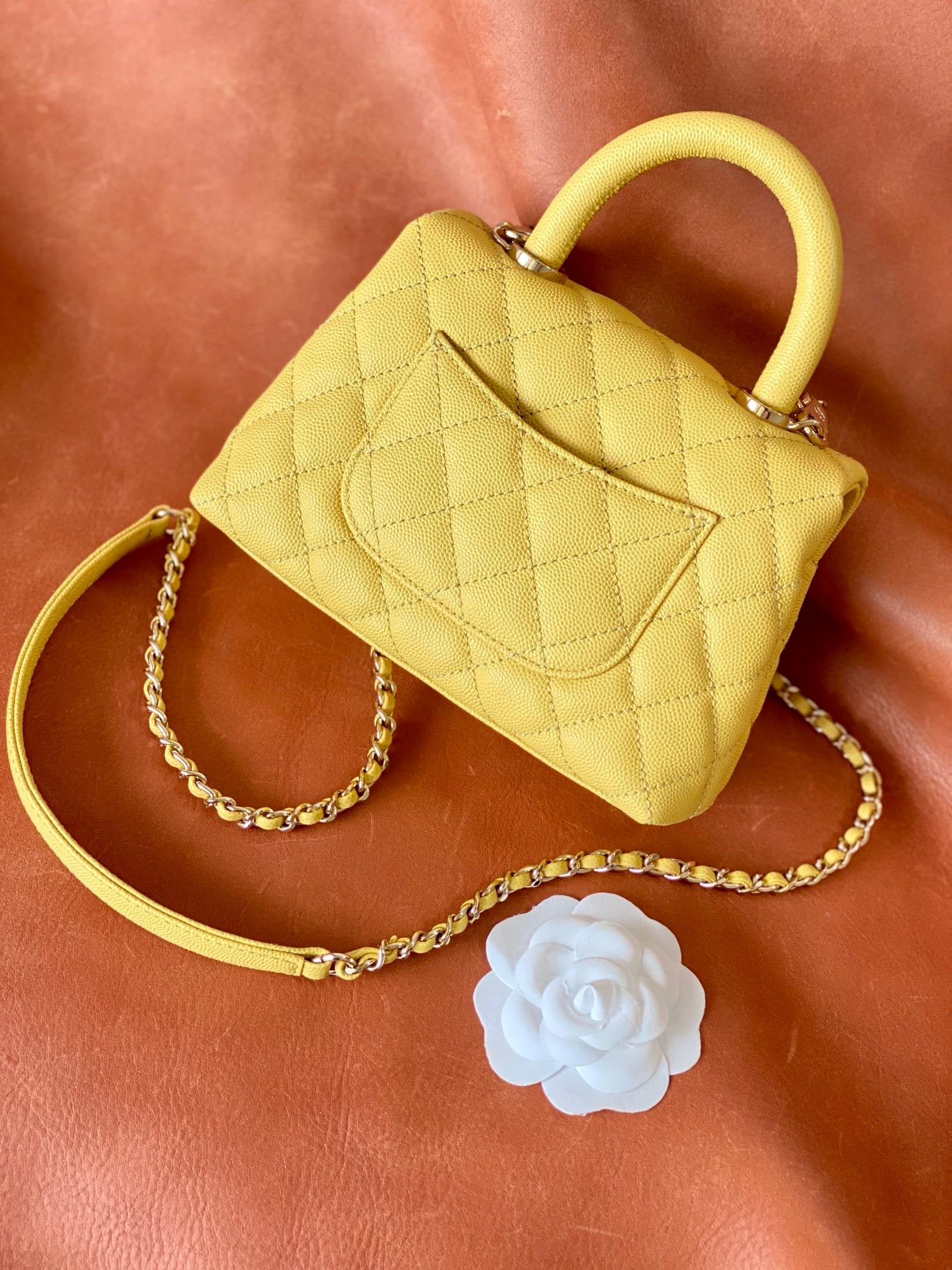 CHLMini Flap Bag Top Handle Yellow For Women 7.5in/19cm