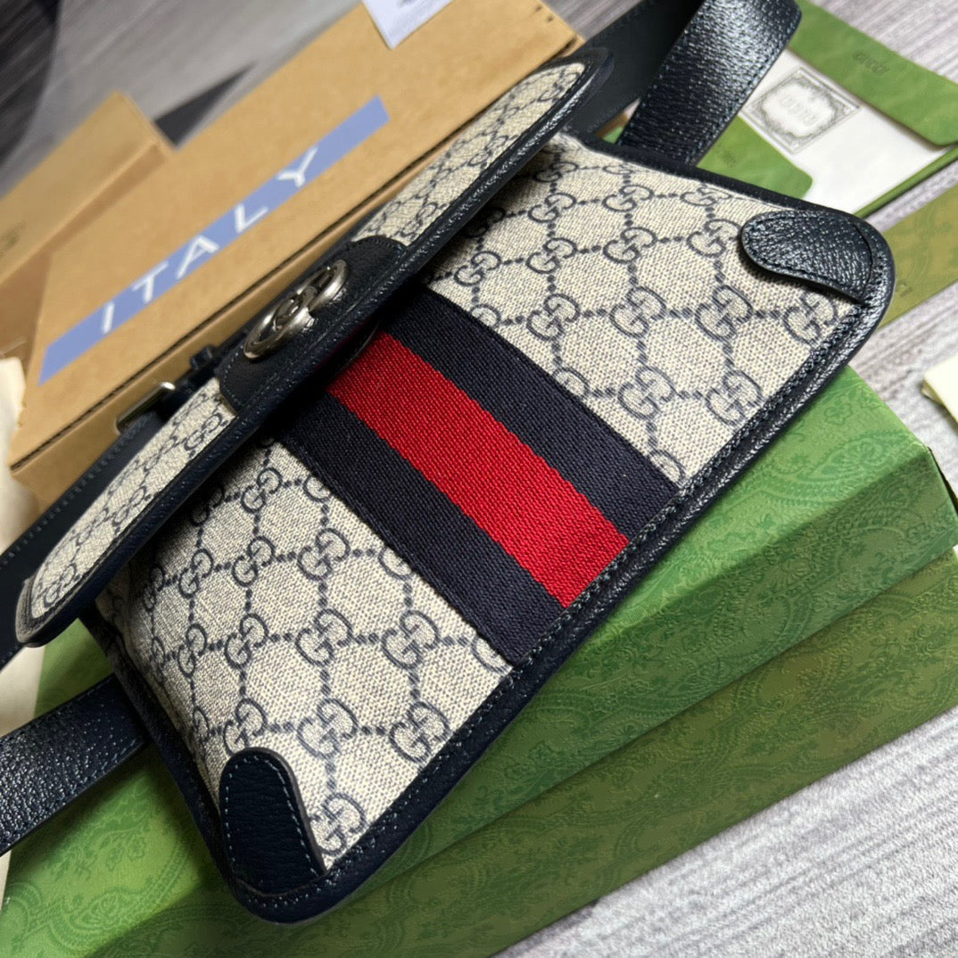 gg Ophidia Belt Bag Beige And Blue gg Supreme Canvas For Men  8.7in/22cm gg 674081 96IWN 4076