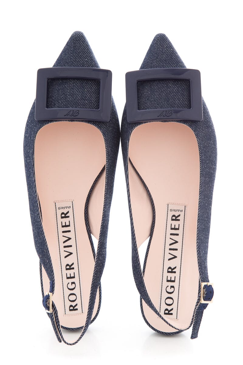 Roger Vivier Gommettine Denim Sling-back Flats SZ 38.5