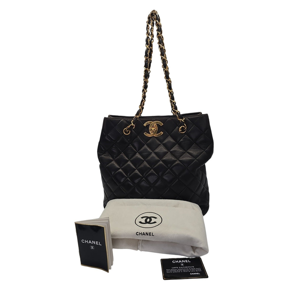 Chanel 90s Quilted Lambskin Oversize CC Shopping Tote