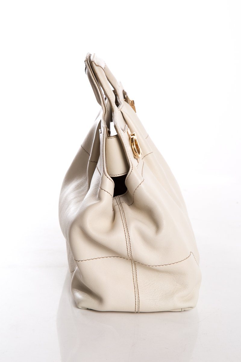 Salvatore Ferragamo Cream Giancini Closure Leather Tote